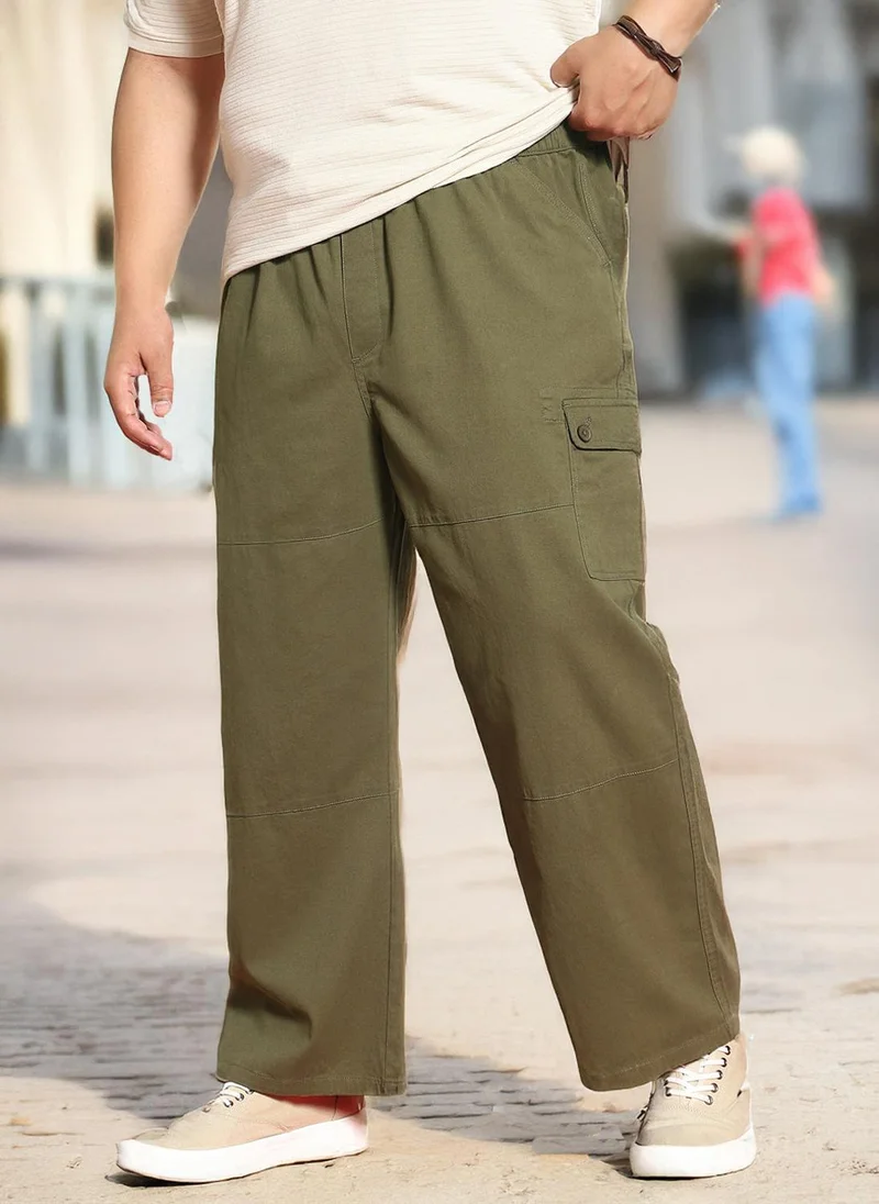 Urbano Plus Men's Medium Olive Loose Baggy Fit Cargo Jogger Chino Pant with 6 Pockets Stretchable